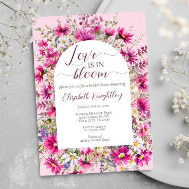 Bright Pink Wildflowers Floral Boho Bridal Shower Invitations
