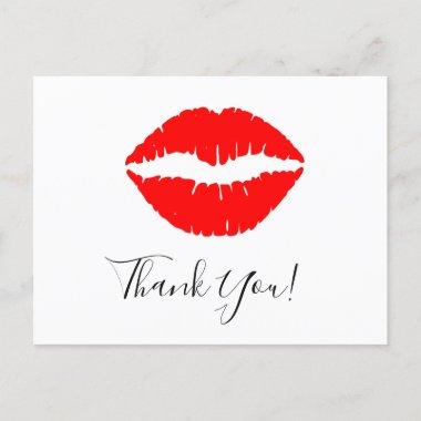 Bright Red Lipstick Kiss Thank You PostInvitations