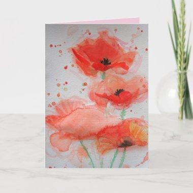 Bright Red Poppies Watercolor Birthday Invitations