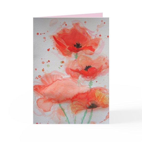 Bright Red Poppies Watercolor Birthday