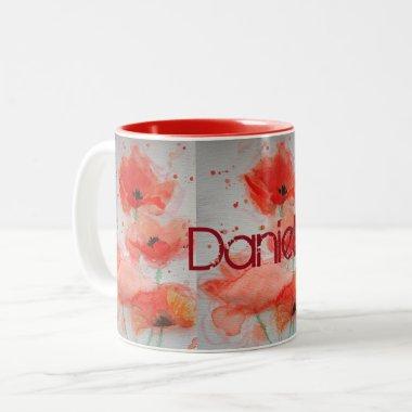 Bright Red Poppies Watercolour Birthday Floral Mag Two-Tone Coffee Mug