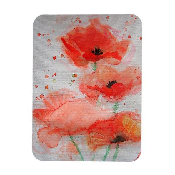 Bright Red Poppies Watercolour Birthday Floral Magnet