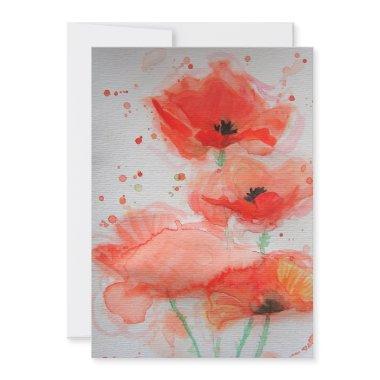 Bright Red Poppies Watercolour Flat Birthday Invitations