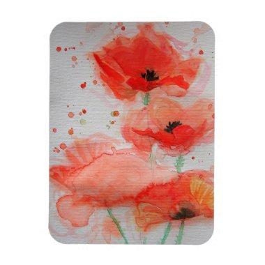 Bright Red Poppies Watercolour Flat Birthday Invitations Magnet