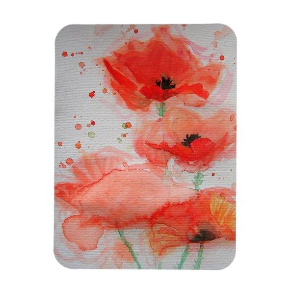 Bright Red Poppies Watercolour Flat Birthday Invitations Magnet