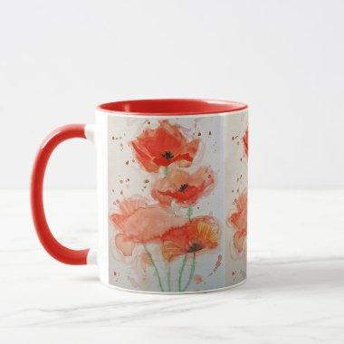 Bright Red Poppies Watercolour Flower Floral Mug