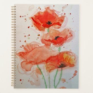 Bright Red Poppies Watercolour Flower Floral Note Planner