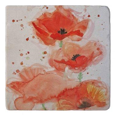 Bright Red Poppies Watercolour Flower Floral Trivet