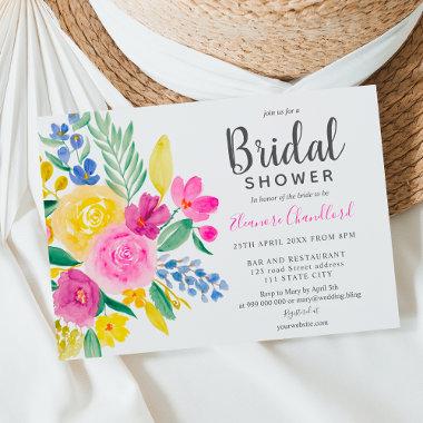 Bright summer pink floral watercolor bridal shower Invitations