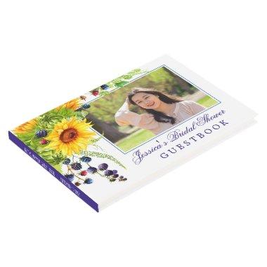 Bright Sunflower Rustic Watercolor Bridal Shower Guest Book