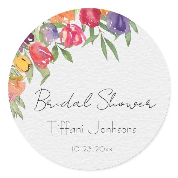 Bright Tulips and Greenery  Classic Round Sticker