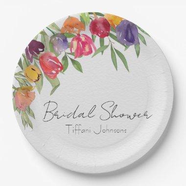 Bright Tulips and Greenery  Paper Plates