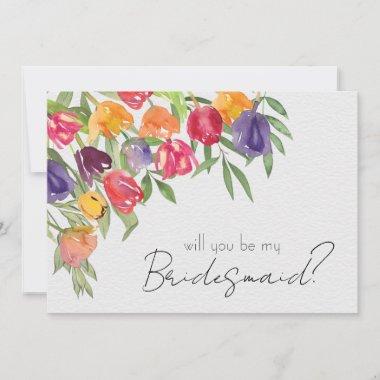 Bright Tulips and Greenery Bridesmaid Proposal Invitations