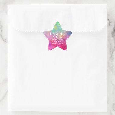 Bright Watercolor Baby Shower Thank You Star Sticker
