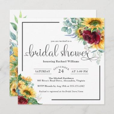 Bright Watercolor Sunflowers Bridal Shower Invitations