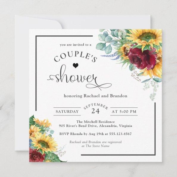 Bright Watercolor Sunflowers Couple's Shower Invitations