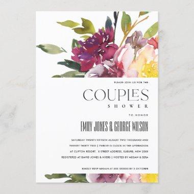 BRIGHT YELLOW BLUSH BURGUNDY FLORAL COUPLES SHOWER Invitations