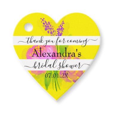 Bright Yellow Bridal Shower Pink Floral Thank You Favor Tags