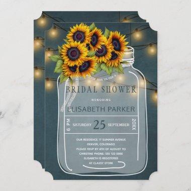 Bright yellow sunflowers mason jar bridal shower Invitations