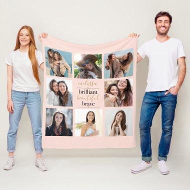 Brilliant Beautiful Brave 8 Photo Blush Pink Fleece Blanket