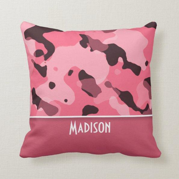 Brink Pink Camo; Personalized Throw Pillow