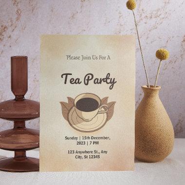 Brown Aesthetic Tea Party Invitations