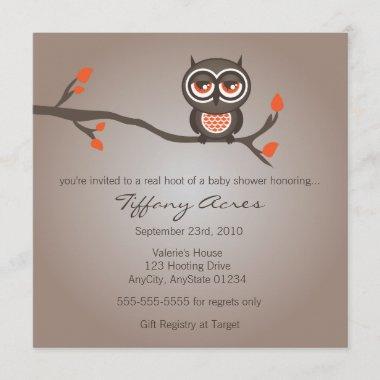 Brown and Orange Owl Baby Shower Invitations