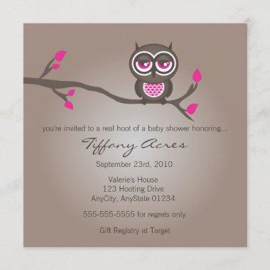 Brown and Pink Owl Baby Shower Invitations