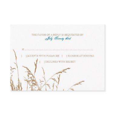 Brown and Teal Sea Grass Beach Wedding rsvp