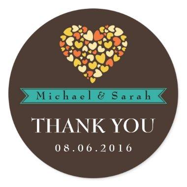 Brown and Teal Wedding Thank You Sticker with Love
