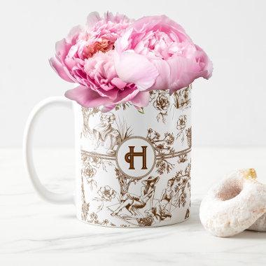 Brown and White Toile de Jouy  Coffee Coffee Mug