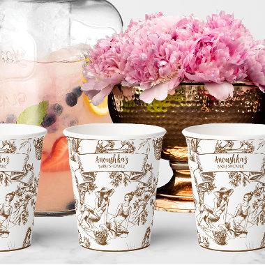 Brown and White Toile de Jouy  Paper Cups