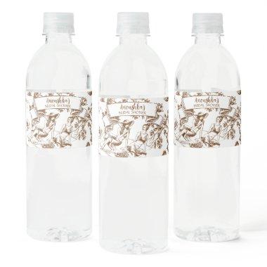 Brown and White Toile de Jouy  Water Bottle Label