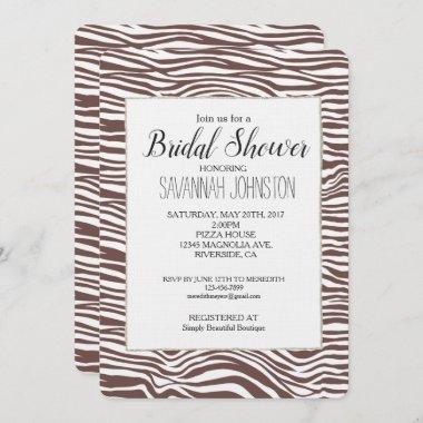 Brown Animal Zebra Print Stripes Bridal Shower Invitations
