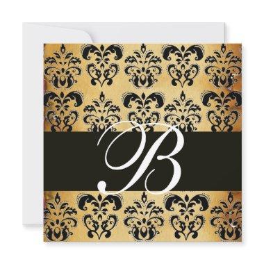 BROWN  BLACK DAMASK PARCHMENT MONOGRAM , white