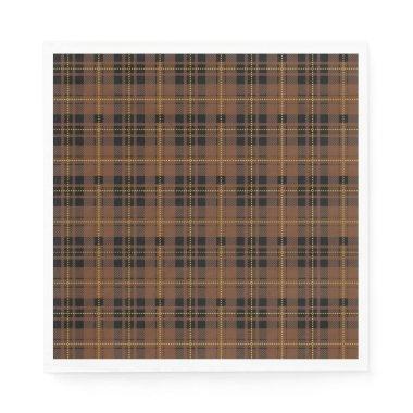 Brown black tartan plaid lumberjack pattern napkins