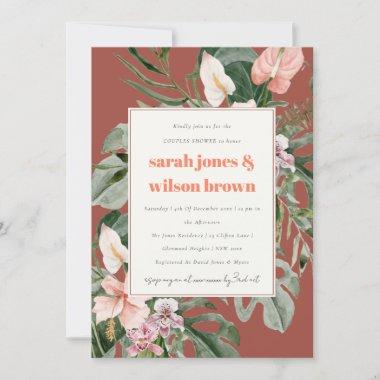 Brown Blush Boho Tropical Floral Couples Shower Invitations