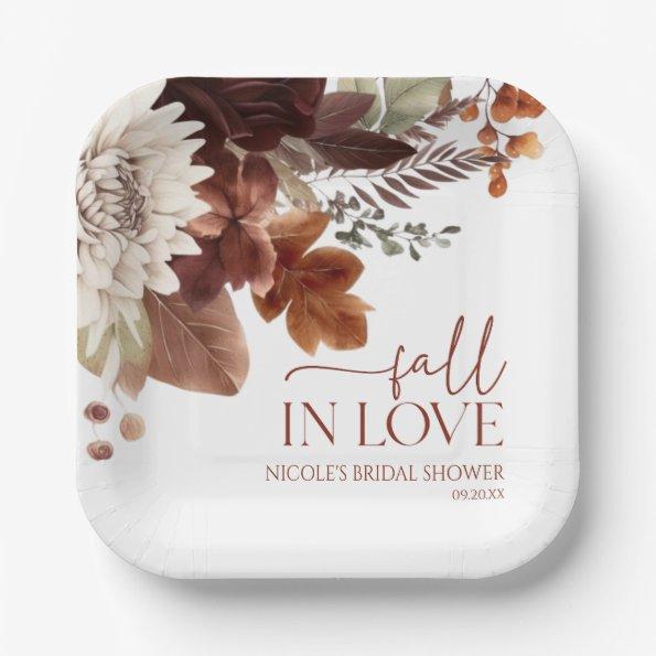 Brown Burgundy Fall In Love Floral  Paper Plates