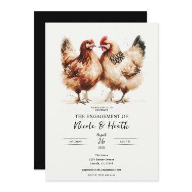 Brown Chickens Watercolor Rustic Engagement Party