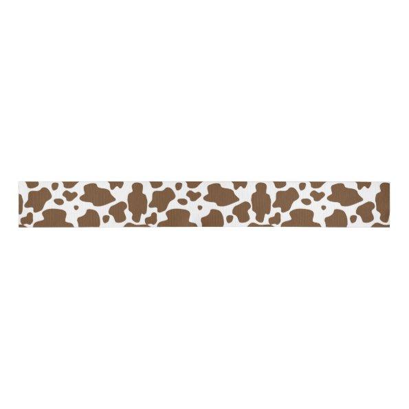 Brown Cow Spots Faux Cowhide Pattern Grosgrain Ribbon