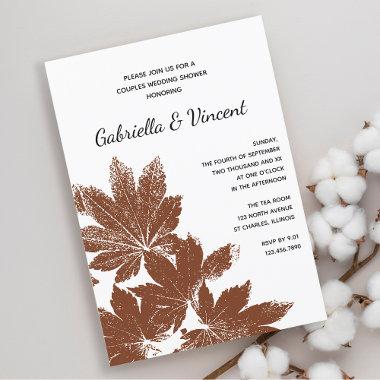 Brown Fall Leaf Stamp Couples Wedding Shower Invitations