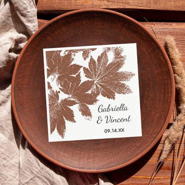 Brown Fall Maple Leaf Stamp Wedding Napkins