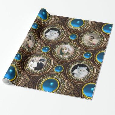BROWN FLORAL CHRISTMAS CROWN,BLUE GEM PHOTO FRAME WRAPPING PAPER