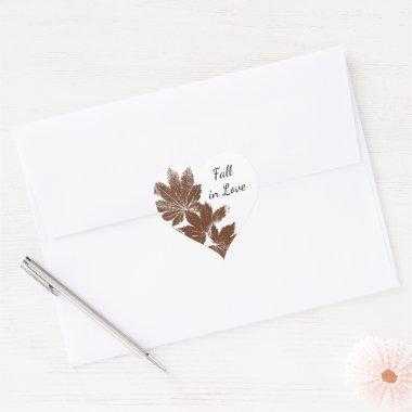 Brown Leaf Stamp Fall in Love Wedding Heart Sticker