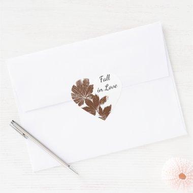 Brown Leaf Stamp Fall in Love Wedding Heart Sticker