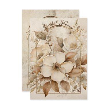 Brown Monotone and White Roses Gold Frame Save The Date