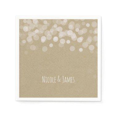 Brown Paper Simple Rustic White Lights Wedding Paper Napkins
