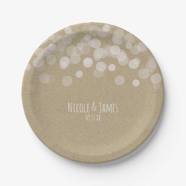 Brown Paper Simple Rustic White Lights Wedding Paper Plates