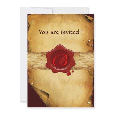 BROWN PARCHMENT ,RED WAX SEAL MONOGRAM