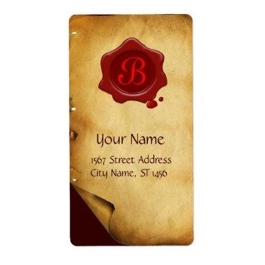 BROWN PARCHMENT , RED WAX SEAL MONOGRAM LABEL